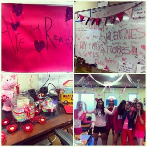 I was surprised by my class on February 14th. They snuck in the classroom the night before and decorated it with streamers, balloons, heart post-its with love notes, and posters of love. Then they even came early to surprise me before school. I couldn't believe they organized it themselves. WOW!