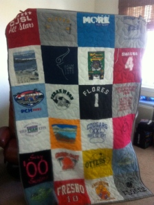 This summer my mom and I finally made a T-shirt quilt made of my favorite old t-shirts. I've been wanting to do this for years. Thanks Mom!